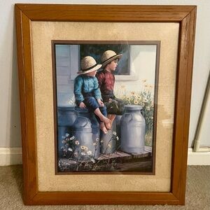 Framed Art Print of Children with Straw Hats